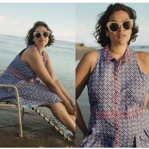 Anthropologie Maeve sz.6 Buckley Mini Dress  Button Front Pockets Geometric Boho